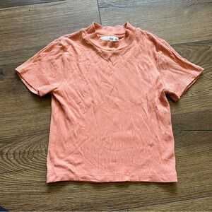 Aritzia Wilfred Free Pink Ribbed Short Sleeve Shirt